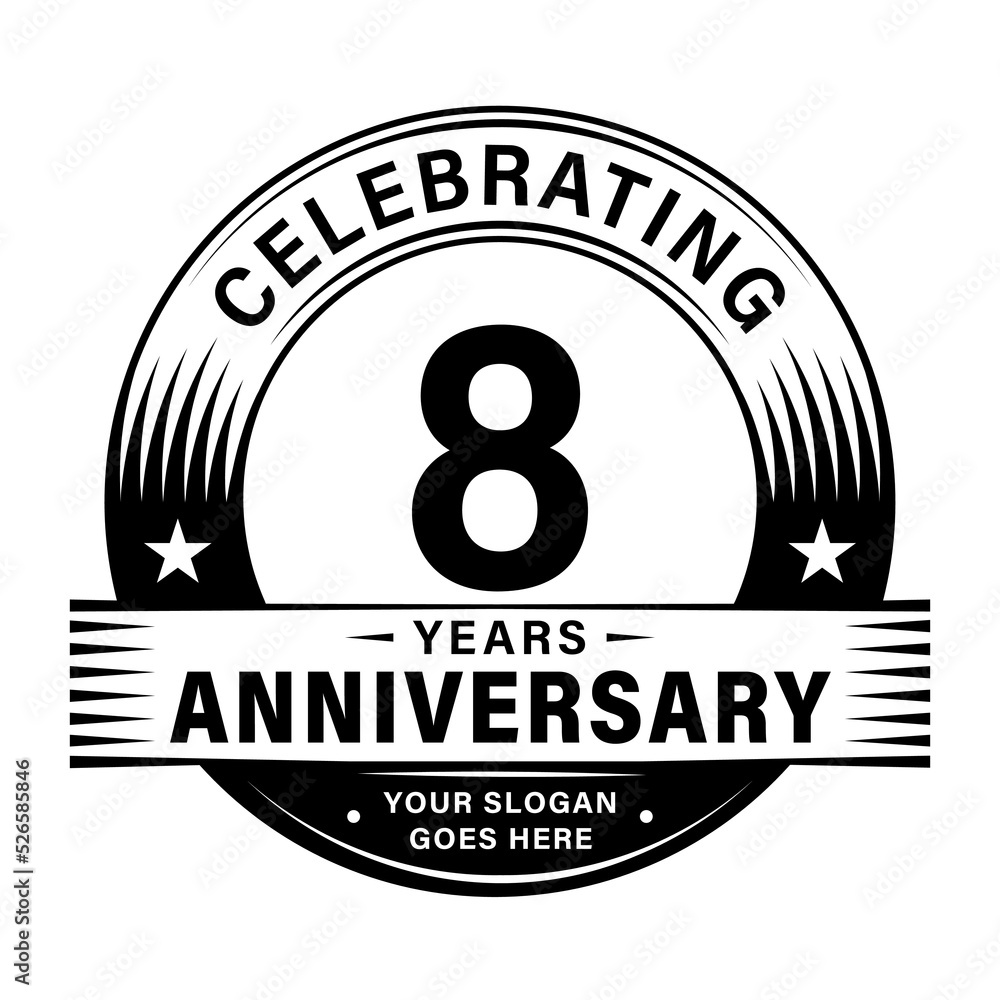 8 years anniversary celebration design template. 8th logo vector illustrations.
8 years anniversary celebration design template. 8th logo vector illustrations.