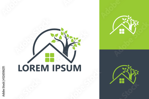 House and tree logo template design vector