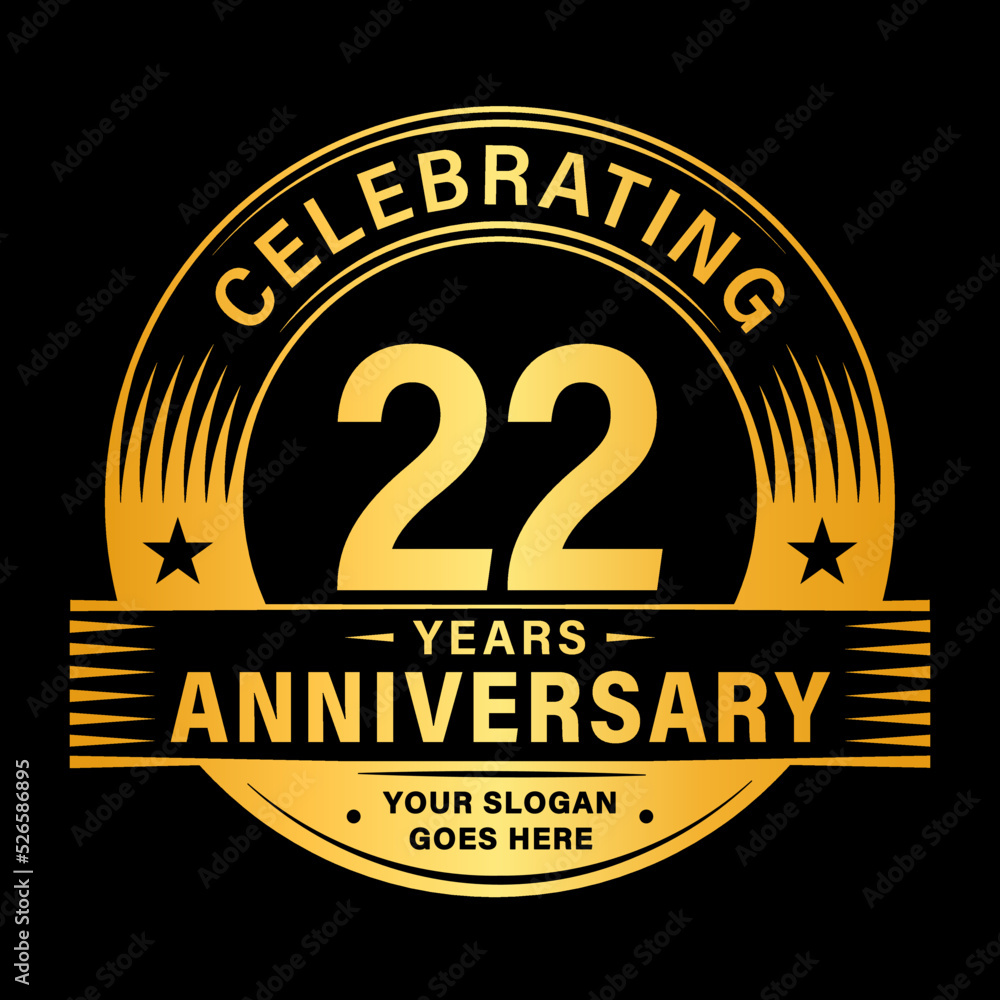 Fototapeta premium 22 years anniversary celebration design template. 22nd logo vector illustrations.