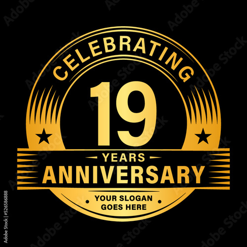 19 years anniversary celebration design template. 19th logo vector illustrations.
