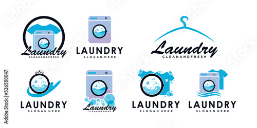 Set of laundry washing machine logo design bundle with unique concept Premium Vector