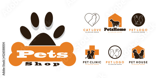 Set of pet logo design bundle for pet shop or pet clinic icon with modern concept Premium Vector