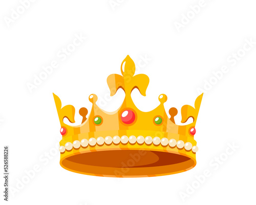 Golden Crown With Gems For King Or Queen Isolated On White Background. Crowning Headdress For Monarch