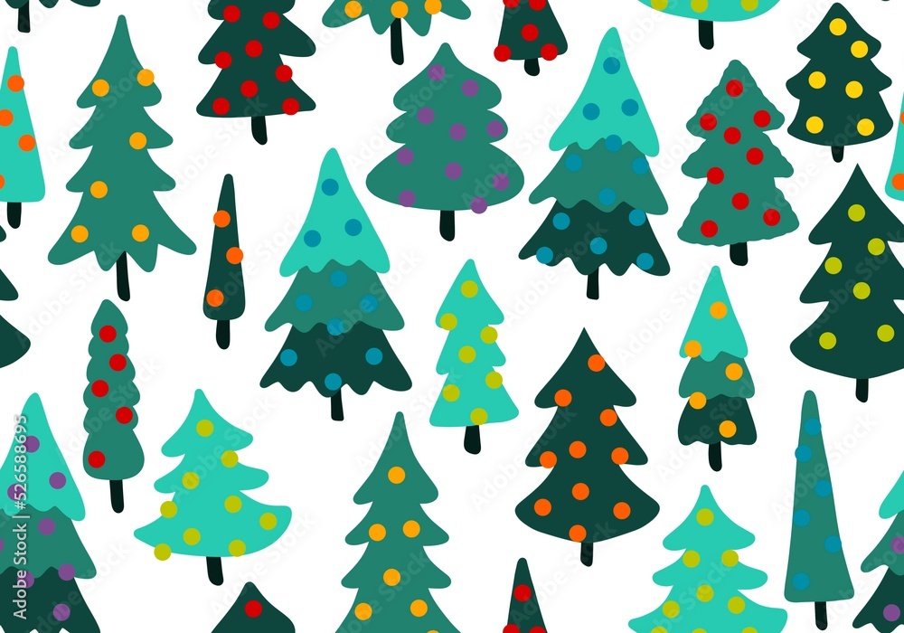 Winter forest seamless Christmas tree pattern for new year wrapping paper and kids clothes print and Noel