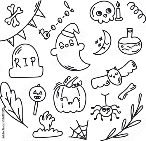 Set of Halloween doodle  vector illustration on a white background