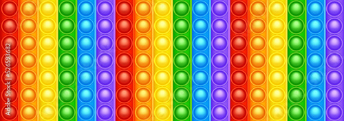 Colorful silicone anti-stress pop it toy texture, pattern. Trendy sensory game for children. Rainbow push pop fidget toy with brightly colored popping bubbles. Vector illustration
