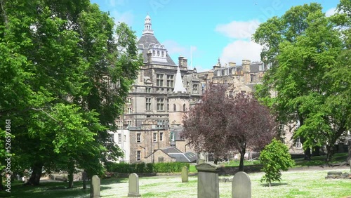 Aerial view of a graveyard in Edinburgh, Scotland, UK photo