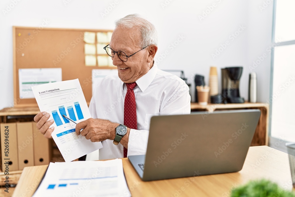 Senior man business worker having video call at office Senior man business worker having video call at office