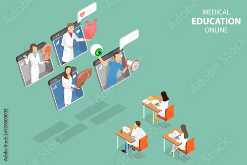 3D Isometric Flat Vector Conceptual Illustration of Medical Education Online, Digital Virtual Class