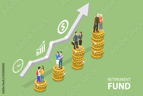 3D Isometric Flat Vector Conceptual Illustration of Retirement Fund, Seniors Money Savings Plan
