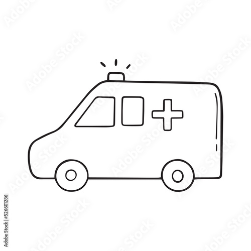 Hand drawn ambulance doodle. Medical equipment for testing in sketch style. Vector illustration isolated on white background