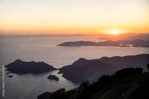 beautiful landscape from a drone on the sea  mountains at sunset