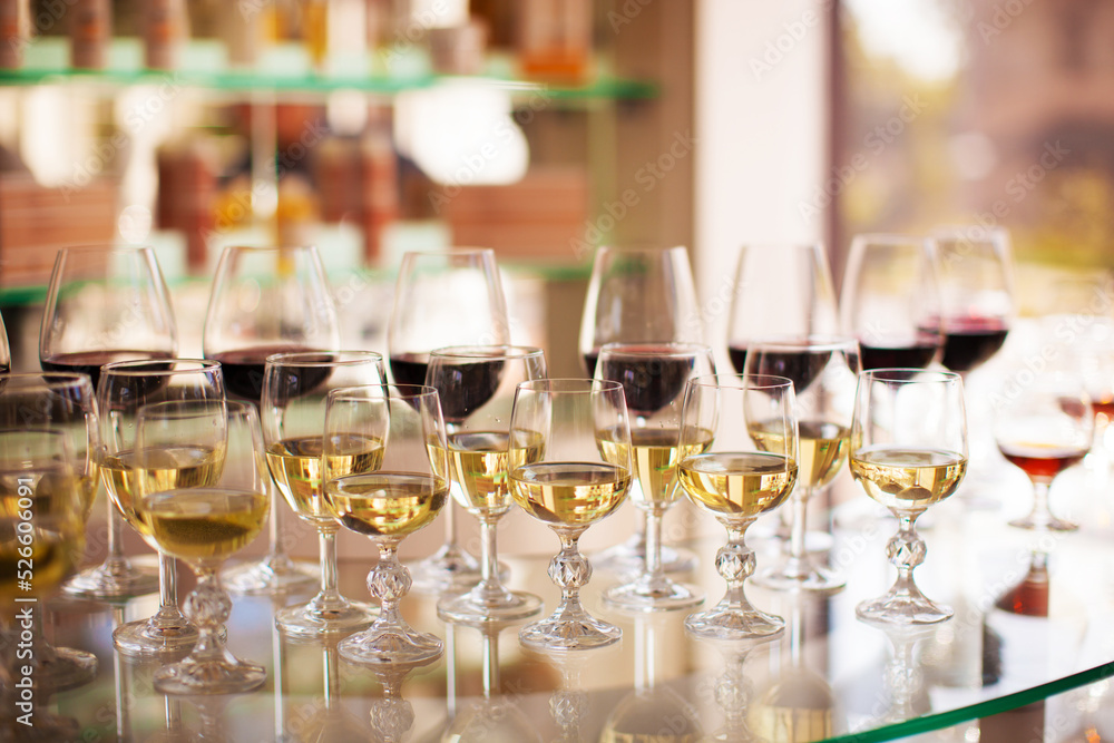 many glasses of wine on the table buffet many glasses of wine on the table buffet