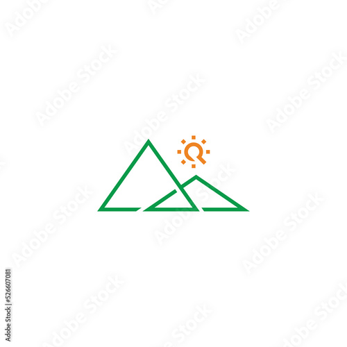 letter p line sun mountain thin logo vector