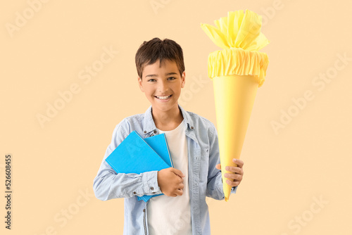 Little boy with yellow scho...