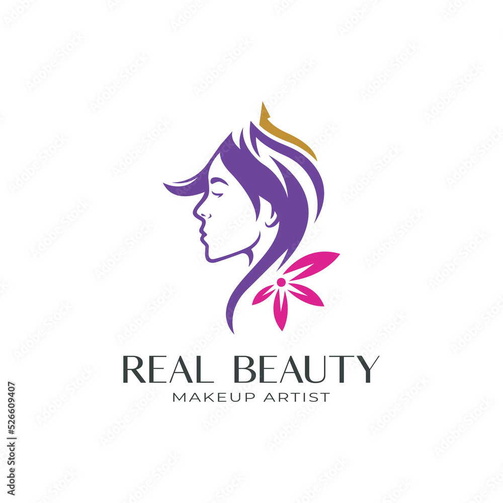 Beauty woman head with flower illustration logo design Beauty woman head with flower illustration logo design