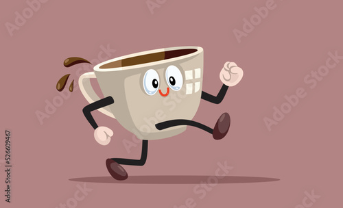 Happy Coffee Cup Running with Energy Vector Cartoon Mascot. Cheerful energetic caffeinated drink sprinting fast in the morning
