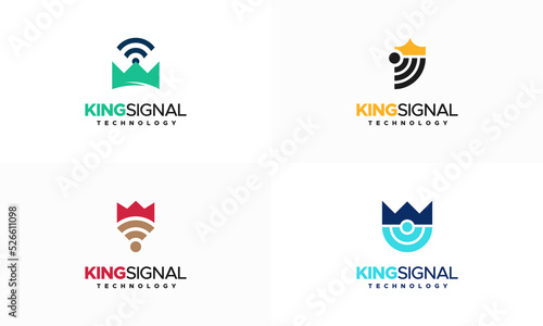 Set of King Signal Logo designs concept vector, Signal and crown logo symbol icon