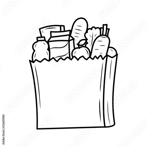 Grocery food vector illustration with hand-drawn style on isolated background. Grocery doodle illustration