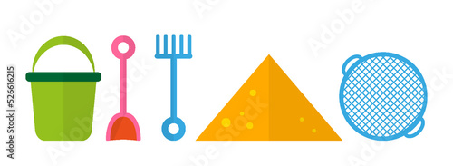 Bucket shovel rake pyramid sand strainer flat set. Toy play sand outside developing fine motor skills teaches model figure draw the sand build education logo store webentertainment kid hobby school