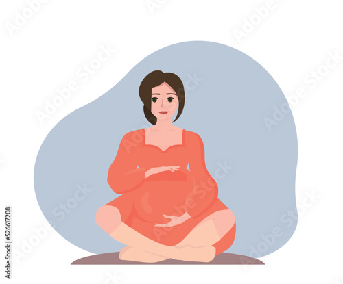Pregnant woman sitting in crossed-leg position. Pregnancy concept. Flat style illustration