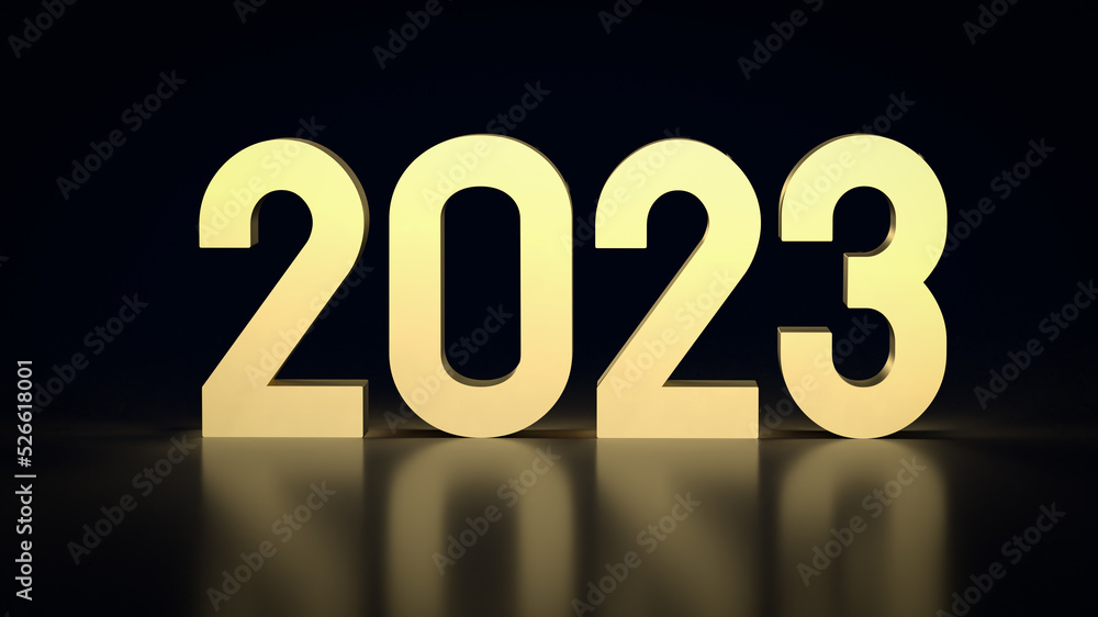 The gold number 2023 in black background 3d rendering The gold number 2023 in black background 3d rendering
