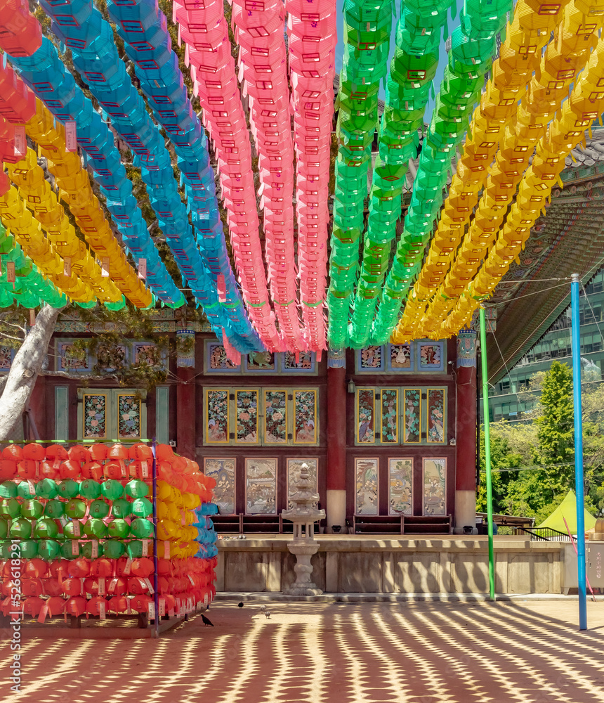 Colorful lanterns Buddha birthday celebration at Jogyesa Buddhist temple in Seoul South Korea