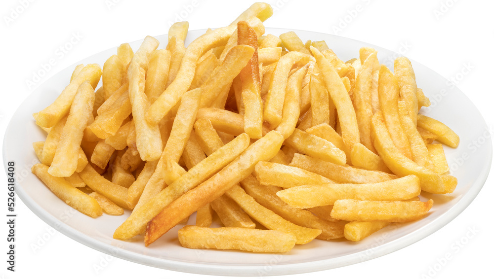 French fries in paper bucket isolated on white background, French fries on white With png file. French fries in paper bucket isolated on white background, French fries on white With png file.