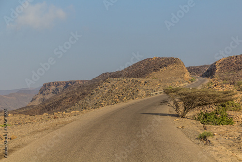 RN9 road through the desert landscape of Djibouti