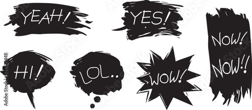 Black Speech bubble shapes. With Paint brush stroke. In Vector element.