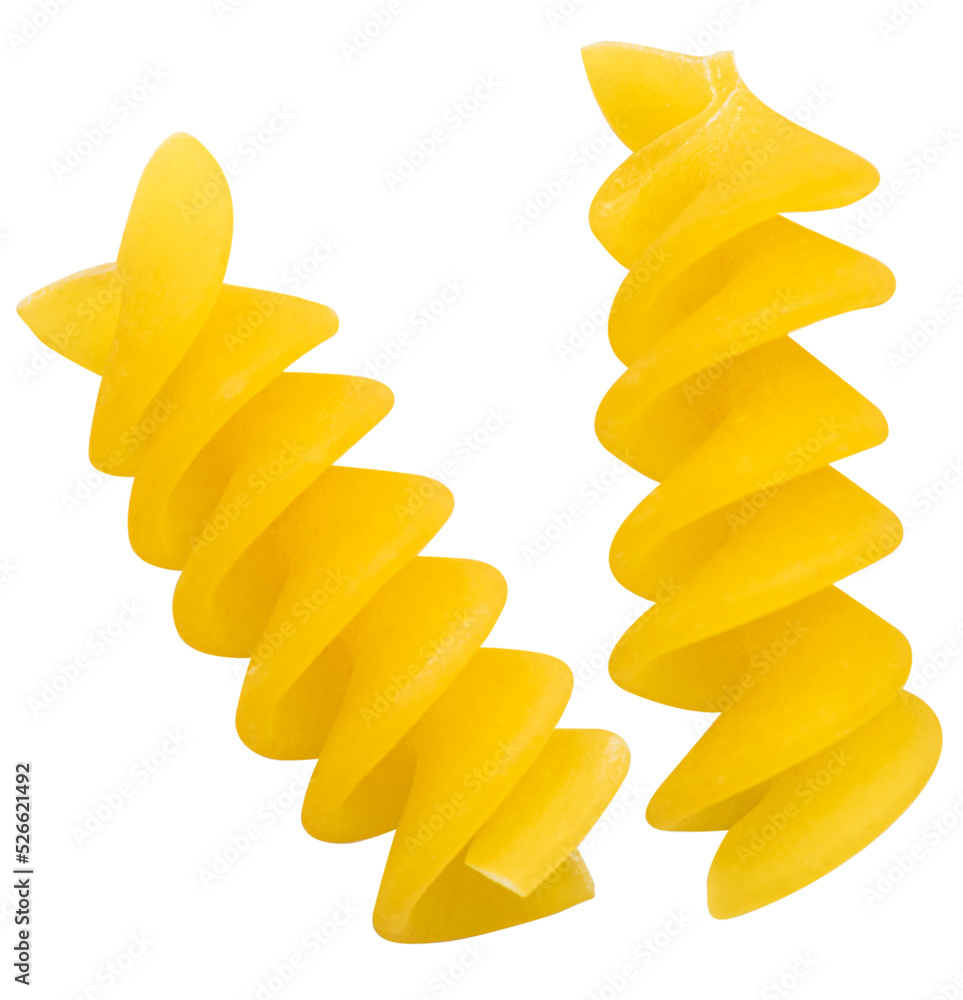 Isolated raw spiral shaped pasta fusilli Isolated raw spiral shaped pasta fusilli