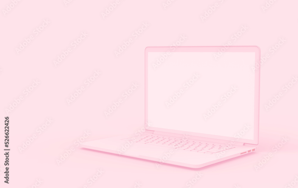 Laptop pink color on pink backgrounds. Minimal object computer mockup business online concept. 3D rendering. Laptop pink color on pink backgrounds. Minimal object computer mockup business online concept. 3D rendering.