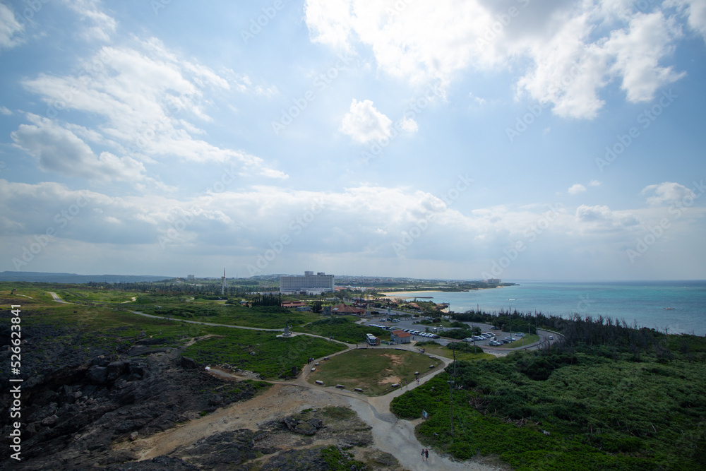 Looking down to the Zanpa Beach from the top of the lighthouse, Okinawa Island, Japan