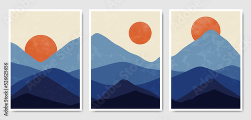 Abstract Contemporary mid century modern landscape boho poster template. Aesthetic Modern Art Minimal mountain compositions for postcard, cover, wallpaper, wall art, home decor.