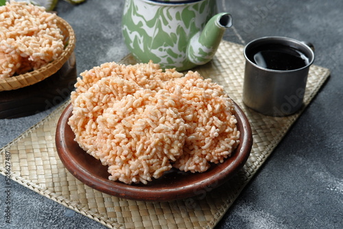 indonesian traditional snack-Rengginang or ranginang is a kind of thick cracker made from glutinous rice photo