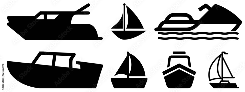 Boats and ship icon collection.flat style vector illustration set. 