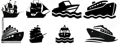 Boats and ship icon collection.flat style vector illustration set.  photo