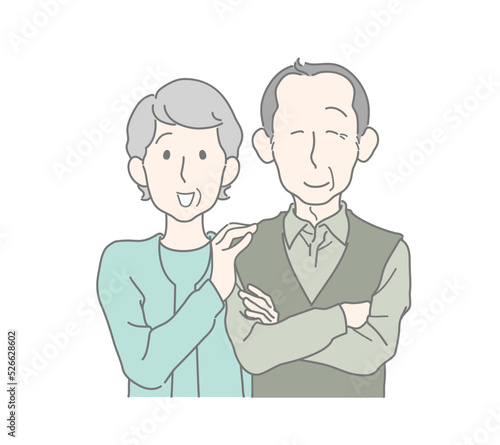 寄り添って喜びを分かち合うシニア夫婦　おじいさん　おばあさん　嬉しい　笑顔　安心