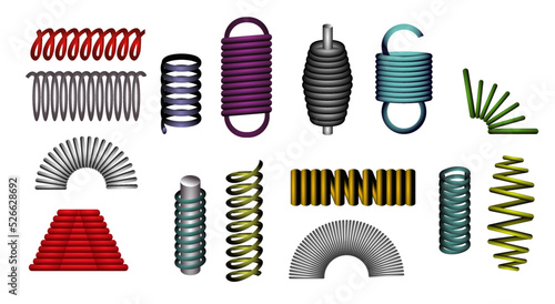 metal coil twist spring isolated on white 

background. metal spring set spiral or compressed 

flexible spring from wire.

