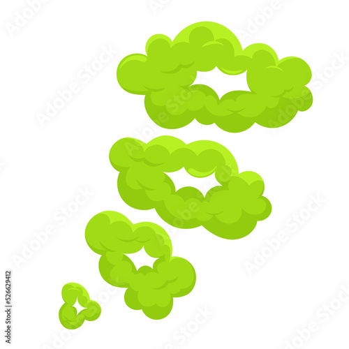 Bad smell fart cloud Green smelly toxic cloud in cartoon style Comic smoke, illustration of stinky odor such as fart, cigarette, breath, rotten food or garbage Chemical poison fume on white background