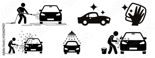 Car wash icon collection. flat style vector illustration car service set. collection of car care