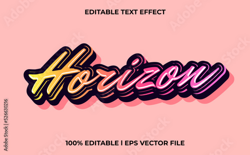 horizon 3d text effect with calligraphy theme. colorful text lettering typography font style