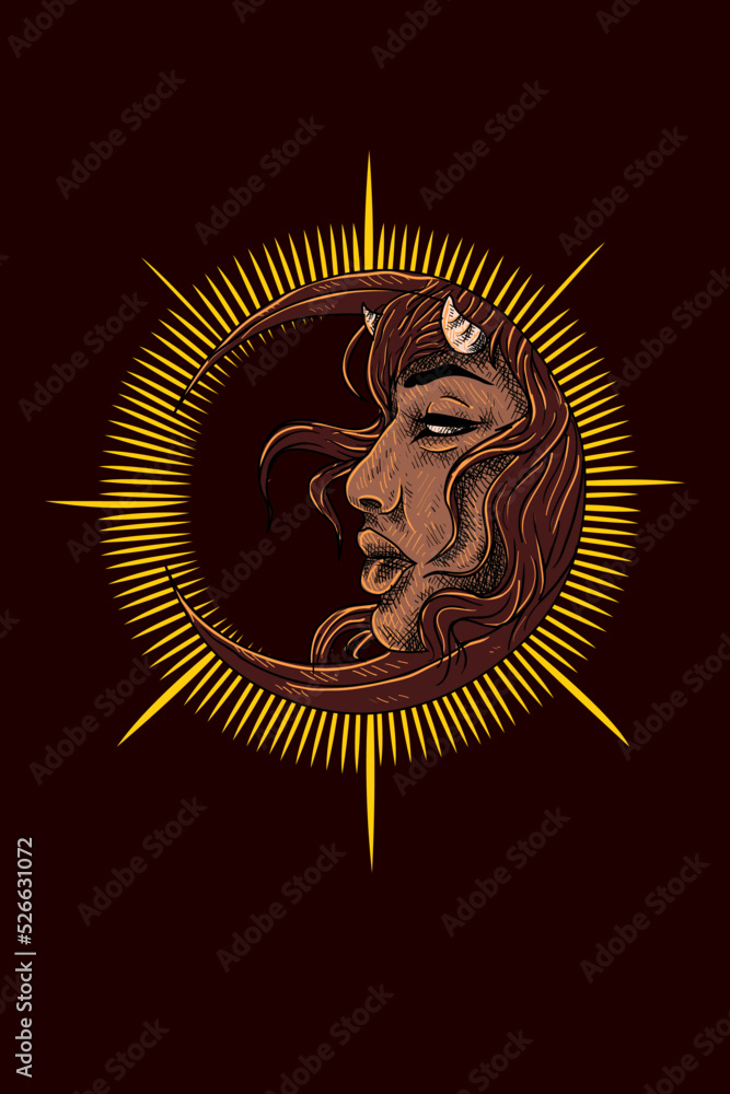 Fototapeta premium Girl moon vector illustration