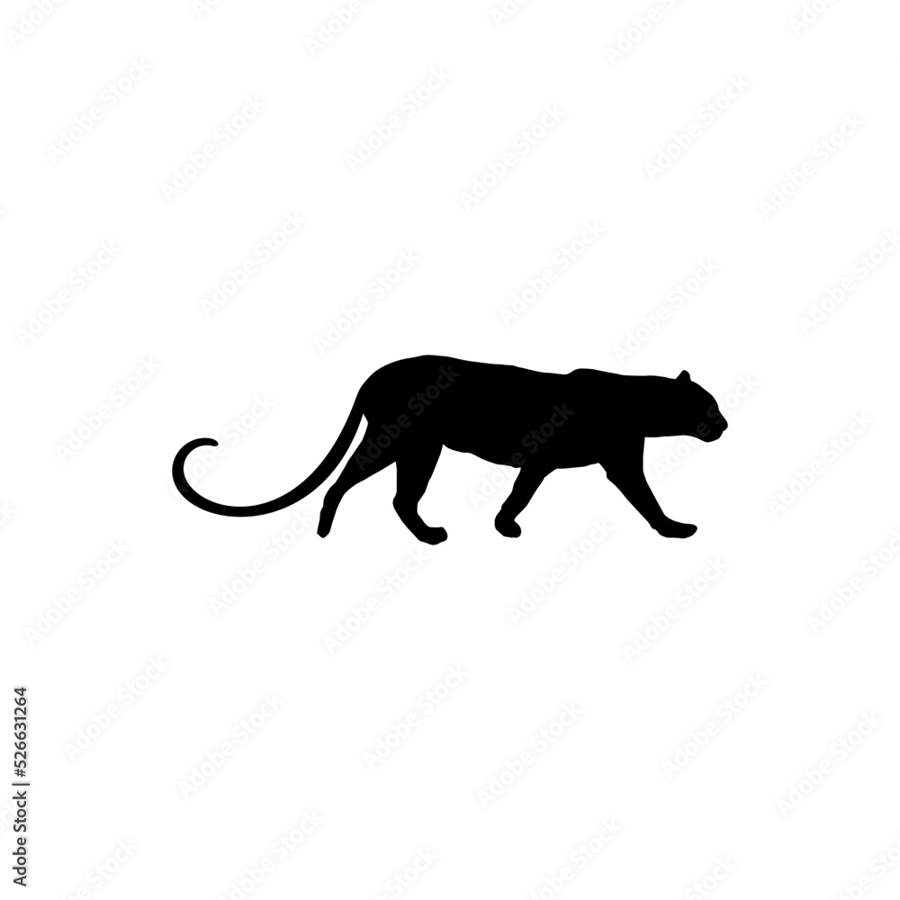 Walking (Standing) Tiger, Leopard, Cheetah,  Black Panther, (Big Cat Family) Silhouette for Logo or Graphic Design Element. Vector Illustration