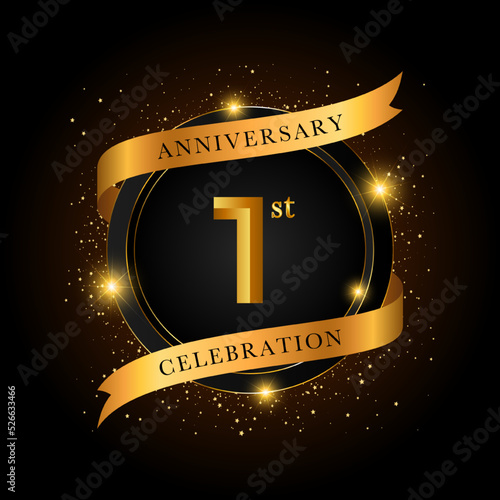 1st anniversary celebration. Golden anniversary celebration template design, Vector illustrations.