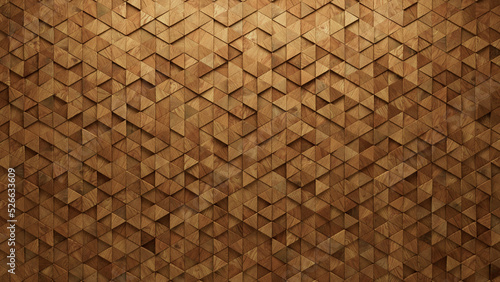 Wood, Triangular Wall background with tiles. Timber, tile Wallpaper with Natural, 3D blocks. 3D Render photo