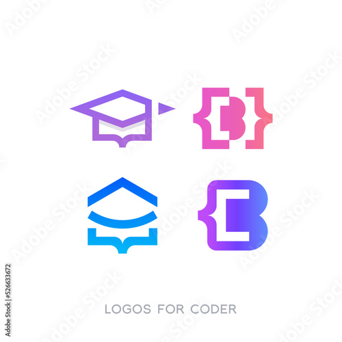 these logos are curly bracket logos combined with house, letter B, etc. for digital companies especially coders. The style of these logos is simple, minimalist, modern, abstract.