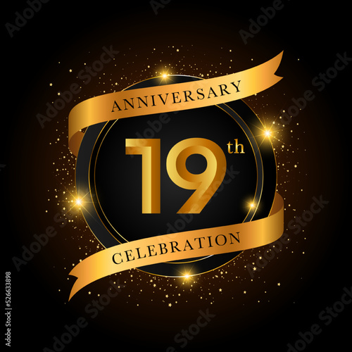 19th anniversary celebration. Golden anniversary celebration template design, Vector illustrations.