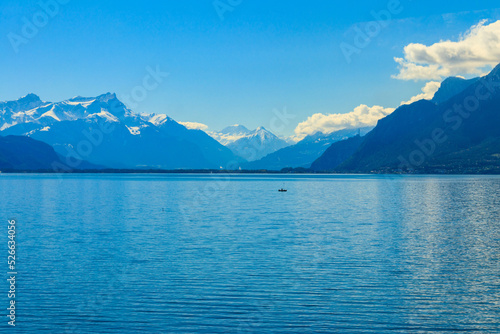 View of the Alps and Lake Geneva in Montreux, Switzerland © olyasolodenko