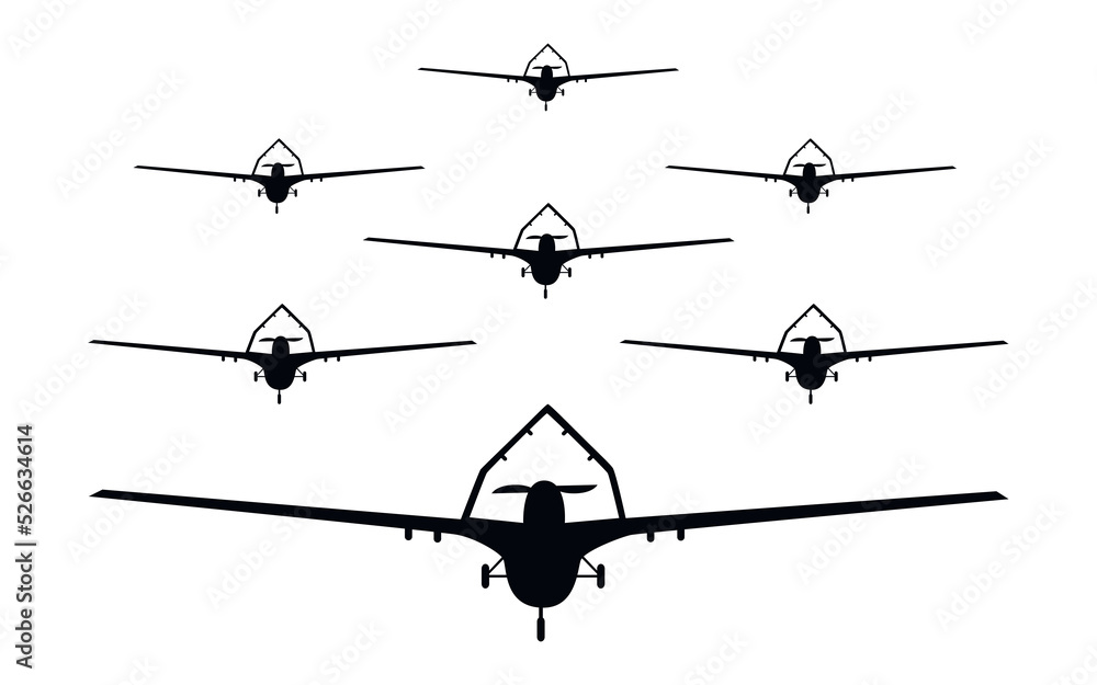 Turkish drone in vector.Turkish strike operational tactical medium-altitude UAV with an internal combustion engine and a pusher-type propeller. Turkish drone in vector.Turkish strike operational tactical medium-altitude UAV with an internal combustion engine and a pusher-type propeller.